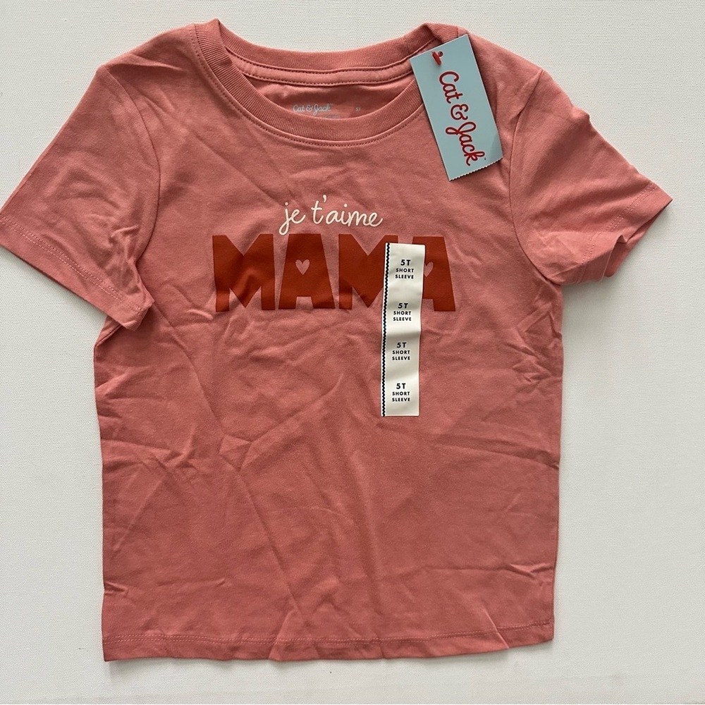 Cat & Jack Pink 'Je t'aime Mama' Short Sleeve Tee Size 5T